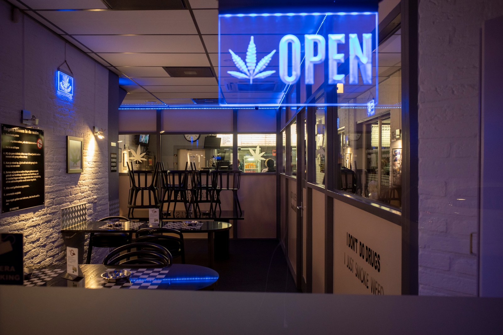 blue and white weed store