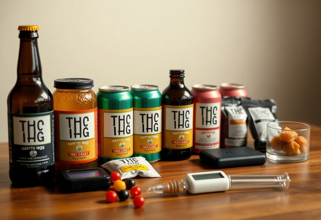 Variety of THC beverages and edibles